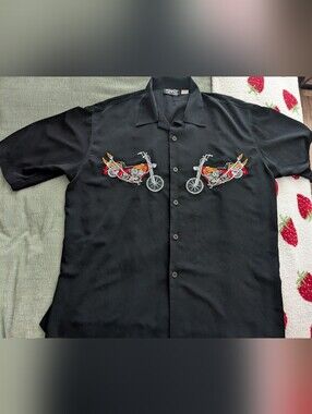Dragonfly Clothing Company Dual Motorcycle Flames embroidered button shirt XXL